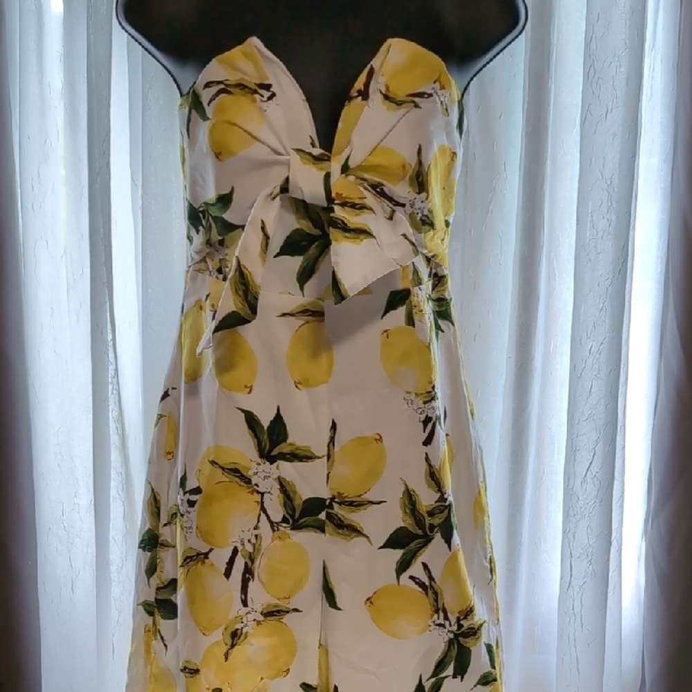 English Factory Sz S Lemon Print Strapless Jumpsuit